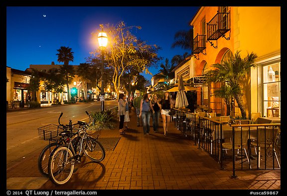 State Street at night. Santa Barbara, California, USA (color)
