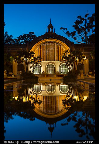 Botanical Building reflected at night. San Diego, California, USA (color)