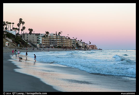 Beachfront at sunset. Laguna Beach, Orange County, California, USA (color)