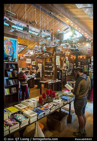 Visitors browsing books, Henry Miller Memorial Library. Big Sur, California, USA (color)