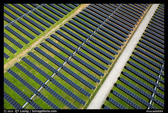 Aerial view of solar park. San Jose, California, USA