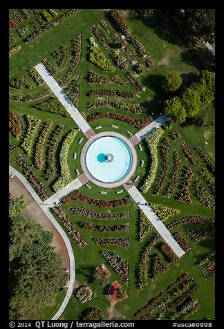 Aerial view of Rose Garden and fountain. San Jose, California, USA