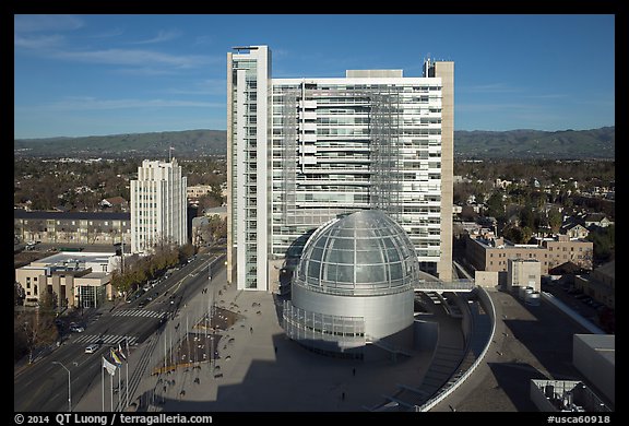 Aerial view of City Hall. San Jose, California, USA (color)