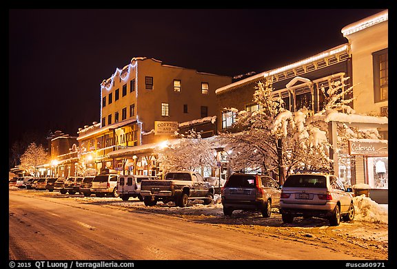 Wintry street at night, Truckee. California, USA (color)