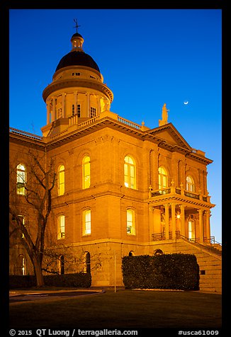 Placer County Courthouse and crescent moon, Auburn. Califoxrnia, USA (color)