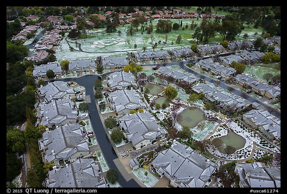 Aerial view of Villages Country Club after hailstorm. San Jose, California, USA (color)