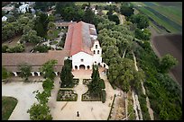 Aerial view of Mission San Juan and fields. San Juan Bautista, California, USA ( color)