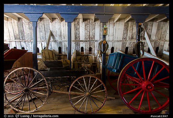 Wagons, Plaza Stable. San Juan Bautista, California, USA (color)