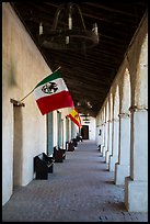 Outside arcade with Mexican and Spanish flags. California, USA ( color)