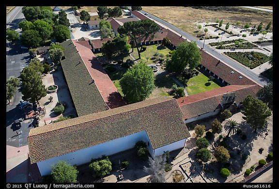 Aerial view of Mission San Miguel complex. California, USA (color)