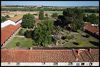 Aerial view of Mission San Miguel rooftops, church, and courtyard. California, USA ( color)