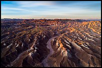 Aerial view of Afton Canyon badlands at sunrise. Mojave Trails National Monument, California, USA ( color)