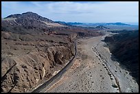 Aerial view of Afton Canyon, railroad, and Mojave River. Mojave Trails National Monument, California, USA ( color)