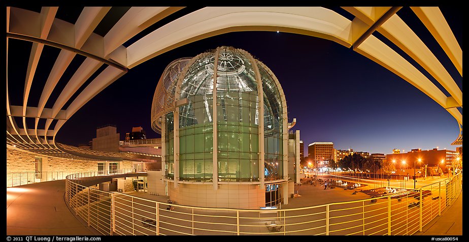 San Jose City Hall rotunda at dusk. San Jose, California, USA