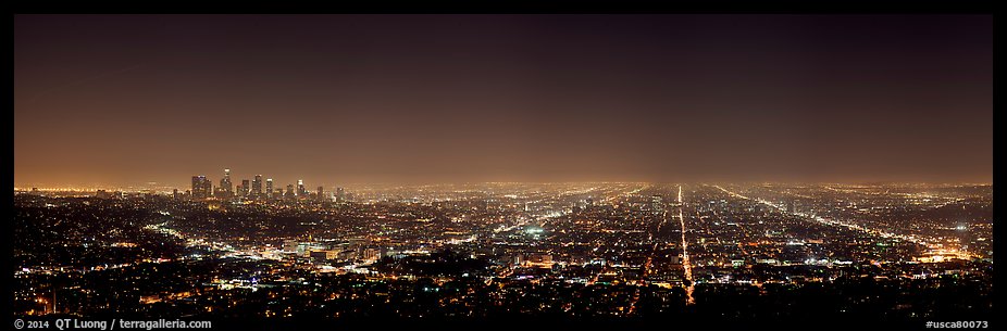 Street grid and city at night. Los Angeles, California, USA (color)