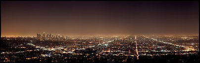 Street grid and city at night. Los Angeles, California, USA (Panoramic color)