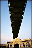 Bay Bridge dwarfs Pier 26 building. San Francisco, California, USA (color)