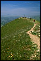 Hiker on trail at the summit of Mission Peak, Mission Peak Regional Park. California, USA (color)