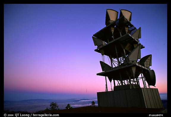 Microwave communication relay at dusk,  Mt Diablo State Park. California, USA