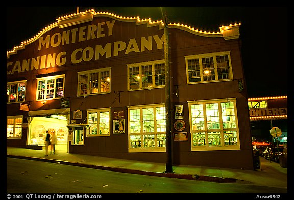 Cannery Row building at night, Monterey. Monterey, California, USA (color)