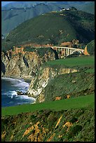 Distant view of Bixby Creek Bridge and coast. Big Sur, California, USA (color)