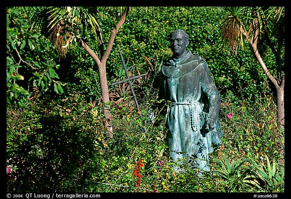 Statues of the father in the garden, Carmel Mission. Carmel-by-the-Sea, California, USA (color)