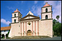 Chapel facade, Mission Santa Barbara, morning. Santa Barbara, California, USA (color)