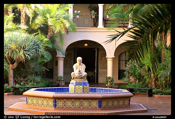 Courtyard with fountain, Balboa Park. San Diego, California, USA (color)