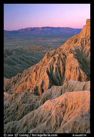 Eroded badlands at sunrise, Font Point. Anza Borrego Desert State Park, California, USA (color)