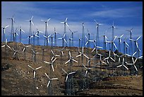 Windmills on barren hills, Tehachapi Pass. California, USA
