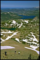 Hikers go down Round Top Mountain. Mokelumne Wilderness, Eldorado National Forest, California, USA (color)