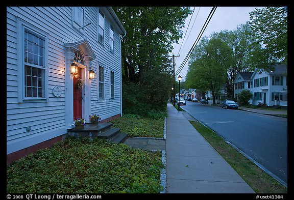 Main street at dusk, Essex. Connecticut, USA