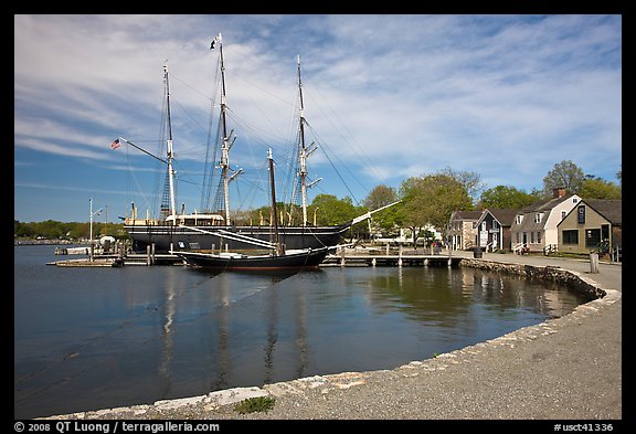 Historic harbor and tall ship. Mystic, Connecticut, USA