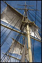Masts and sails of Charles W Morgan historic ship. Mystic, Connecticut, USA ( color)