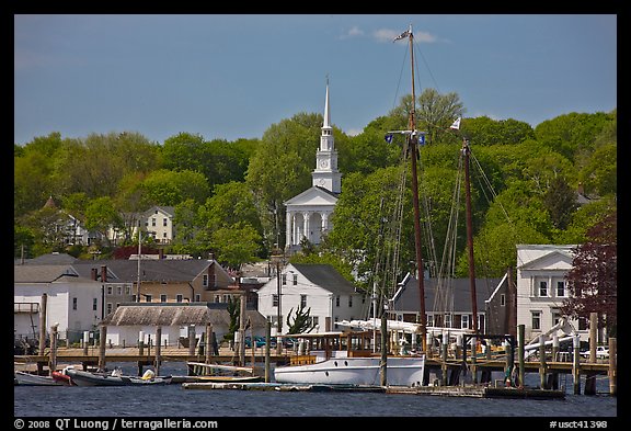 Pier, village and church. Mystic, Connecticut, USA