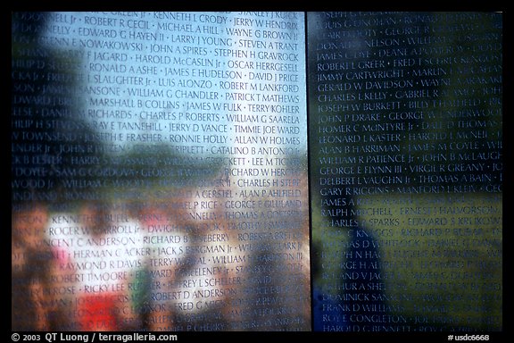 Vietnam Veterans Memorial with the names of the 58022 American casualties from the Vietnam War. Washington DC, USA (color)