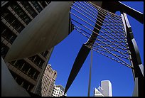 Modern sculpture and buildings. Chicago, Illinois, USA (color)