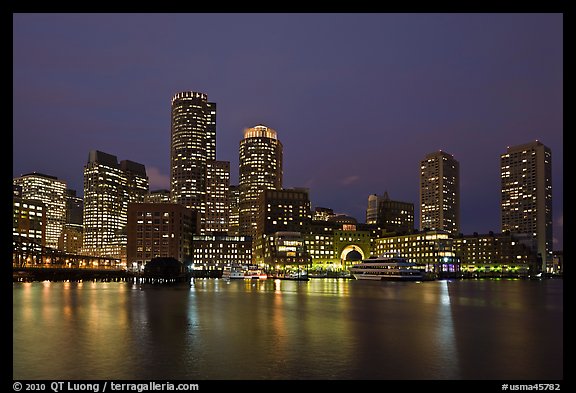 Boston skyline at dusk. Boston, Massachussets, USA