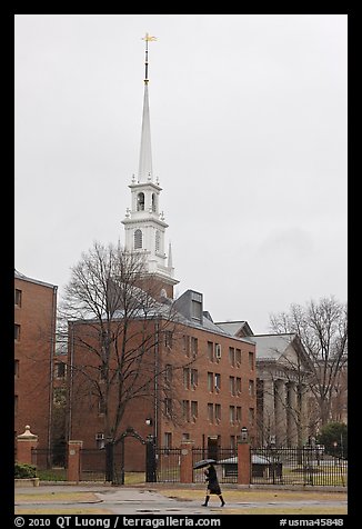Spire on rainy day, Harvard University Campus, Cambridge. Boston, Massachussets, USA