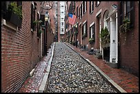 Cobblestone alley on rainy day, Beacon Hill. Boston, Massachussets, USA