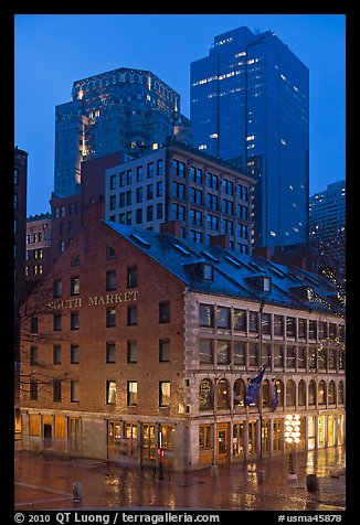 South Market and high rise buildings at dusk. Boston, Massachussets, USA (color)
