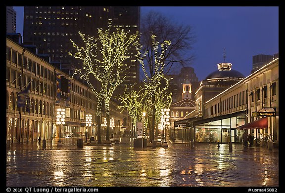 Faneuil Hall festival marketplace at night. Boston, Massachussets, USA (color)