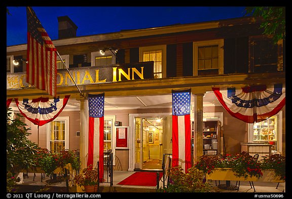 Colonial Inn restaurant at night, Concord. Massachussets, USA