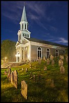 Cemetery and church at night, Concord. Massachussets, USA