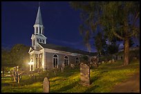 Holly Family church and graveyard at night, Concord. Massachussets, USA (color)