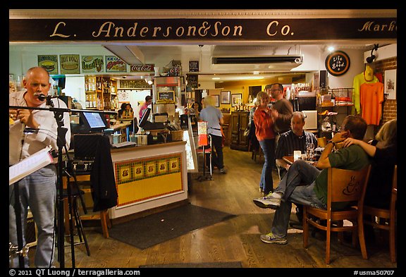 Live music in Main Street Cafe, Concord. Massachussets, USA (color)