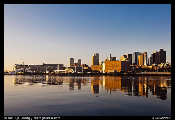 Boston Skyline across Charles River, sunrise. Boston, Massachussets, USA (color)