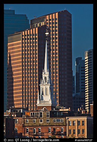 Old North Church and high-rise buildings. Boston, Massachussets, USA (color)