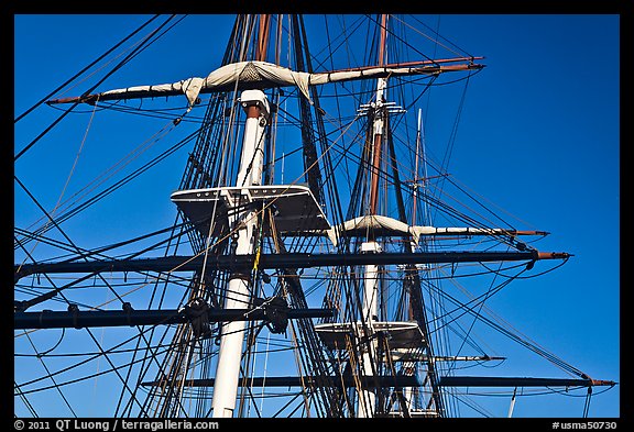 Masts of frigate USS Constitution. Boston, Massachussets, USA