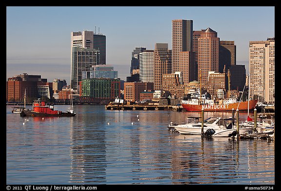 Boston harbor and skyline. Boston, Massachussets, USA (color)